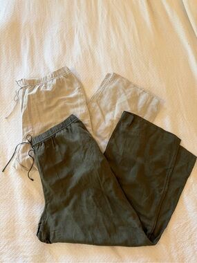 H&M Linen-Blend Wide Leg Pants Olive Green Light Beige XXL NWT NEW